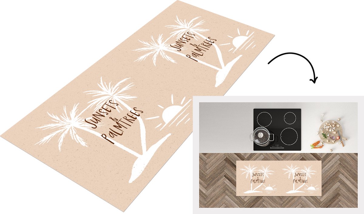 KitchenYeah Keukenloper - Loper keuken - Spreuken - Quotes - Sunsets & palmtrees - Palmbomen - 120x50 cm - Keukenloper vinyl Multicolor