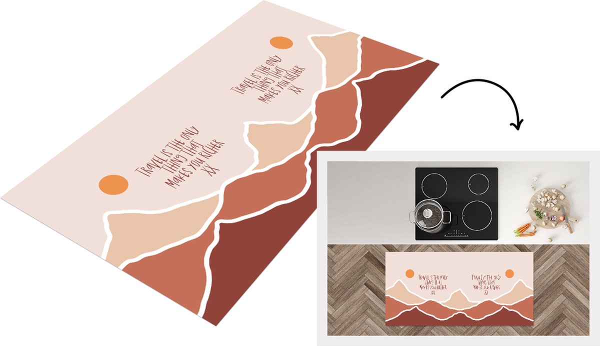 KitchenYeah Keukenloper - Loper keuken - Spreuken - Quotes - Travel is the only thing that makes you richer - Oranje - 120x60 cm - Keukenloper vinyl Multicolor