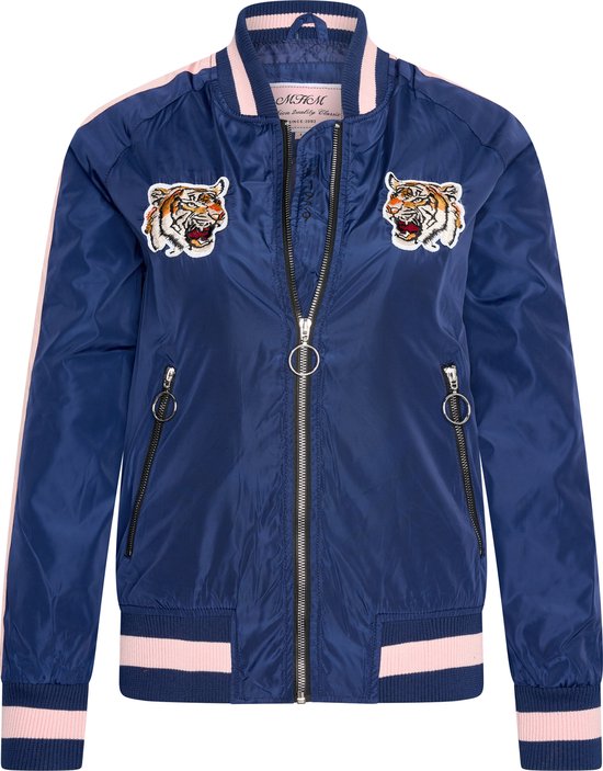 MHM Fashion - Veste d'été pour femme Bomber Jacket Tiger Heads Navy - Blauw - Taille M