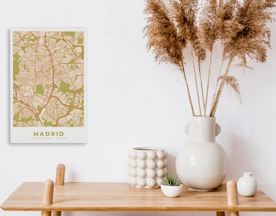 Peinture sur toile Madrid - Vintage - Plan de la ville - Plan d'étage - Carte - 20x30 cm - Décoration murale