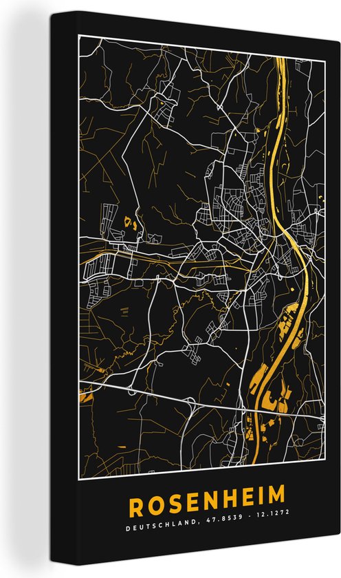 Tableau Peinture Rosenheim - Plan de Ville - Plan d'Etage - Carte - Allemagne - Or - 120x180 cm - Décoration murale XXL