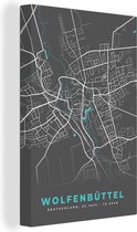 Canvas Schilderij Stadskaart – Plattegrond – Duitsland – Blauw – Wolfenbüttel – Kaart - 20x30 cm - Wanddecoratie