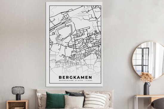 Tableau Peinture sur Toile Carte - Bergkamen - Carte - Plan de Ville - 120x180 cm - Décoration murale XXL