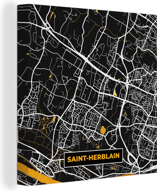 Canvas Schilderij Kaart – Stadskaart – Saint-Herblain - Plattegrond – Frankrijk - 90x90 cm - Wanddecoratie