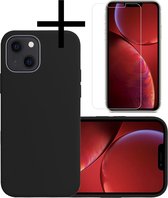 Hoes Geschikt voor iPhone 13 Mini Hoesje Cover Siliconen Back Case Hoes Met Screenprotector - Zwart