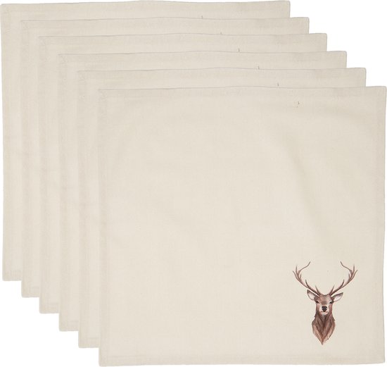 Clayre & Eef Serviettes Coton set de 6 40x40 cm Beige Marron Coton Cerf