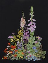 Thea Gouverneur - Borduurpakket met telpatroon - 554.05 - Voorgesorteerde DMC Garens - Amerikaanse Wilde Bloemen - Zwart Aida - 50 cm x 67 cm - DIY Kit