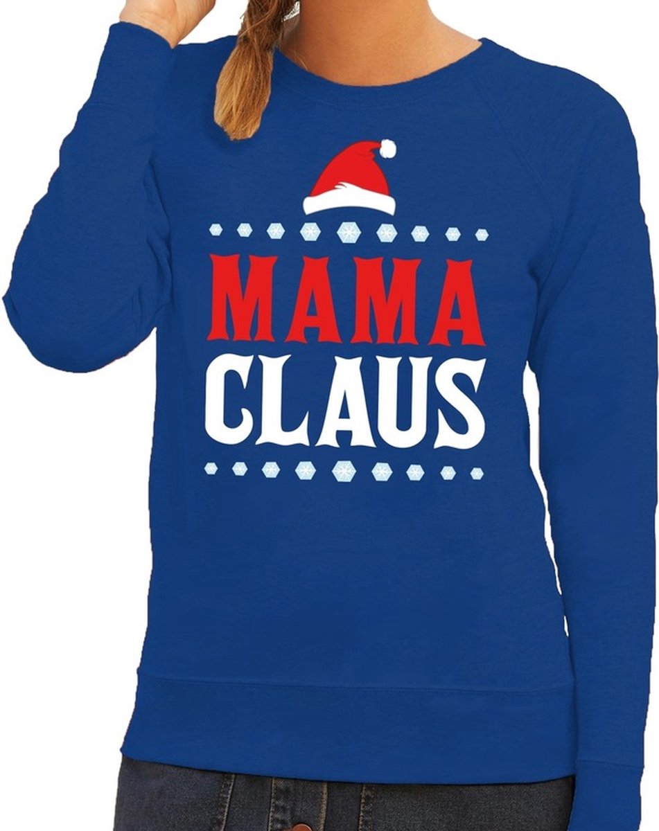 Afbeelding van product Bellatio Decorations  Foute kersttrui mama claus blauw dames XL  - maat XL