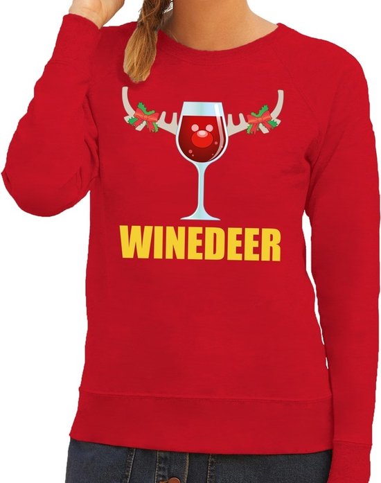 Foute kersttrui/sweater - wijn - Winedeer - rood - voor dames - kersttruien S