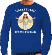 Hallelujah its me im back Kerstsweater / Kerst trui blauw voor heren - Kerstkleding / Christmas outfit S