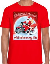 Fout Kerstshirt / t-shirt - Christmas dreams hot chicks on my bike - motorliefhebber / motorrijder / motor fan rood voor heren - kerstkleding / kerst outfit XL