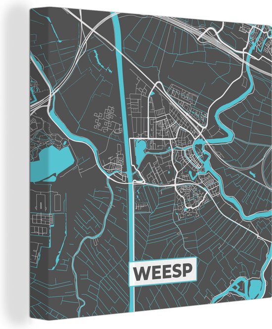 Canvas Schilderij Weesp - Plattegrond - Kaart - Stadskaart - 20x20 cm ...