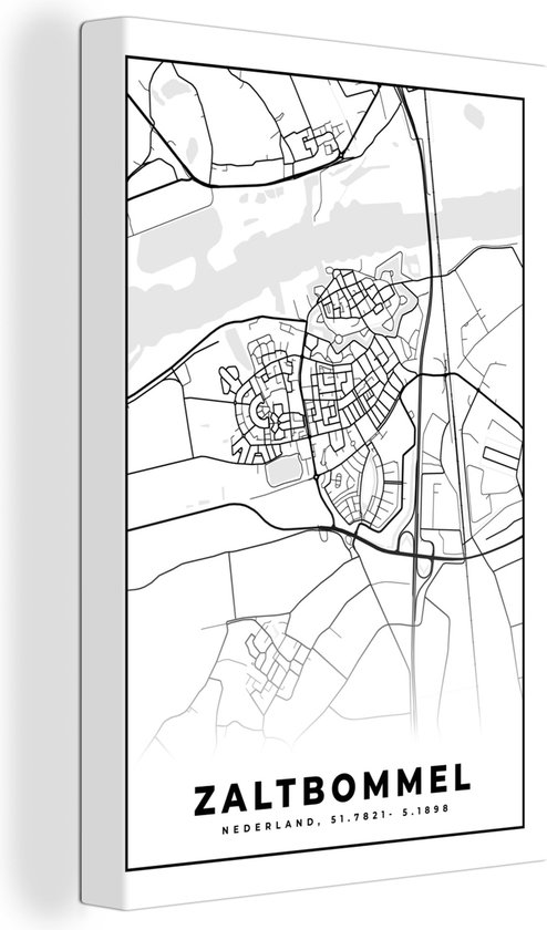 Peinture sur toile Zaltbommel - Plan d'étage - Carte - Plan de la ville - 90x140 cm - Décoration murale