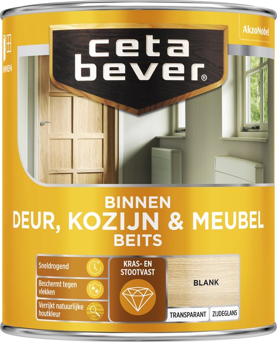 CetaBever Deur, Kozijn & Meubel Beits Blank 750 ml blik. Transparant zijdeglans.