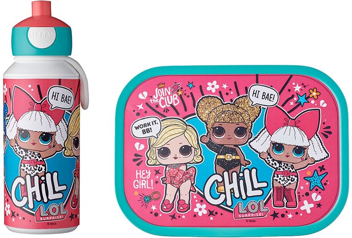 Mepal – Lunchset campus (pu + lb) – pop-up drinkfles en broodtrommel voor kinderen – LOL suprise – bento box – lekvrij