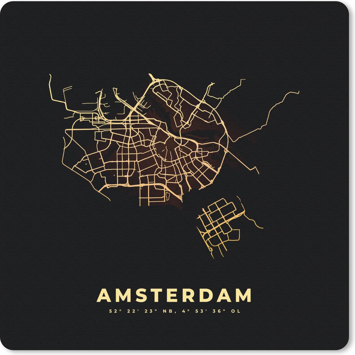 Muismat - Mousepad - Amsterdam - Plattegrond - Kaart - Stadskaart - Nederland - 30x30 cm - Muismatten