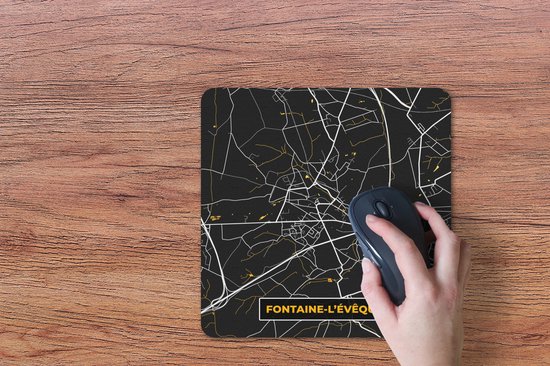 Muismat 30x30 cm - Mousepad Fontaine-L'Évêque - Plattegrond - Goud - Kaart - Stadskaart - Muismatten - Stadskaart