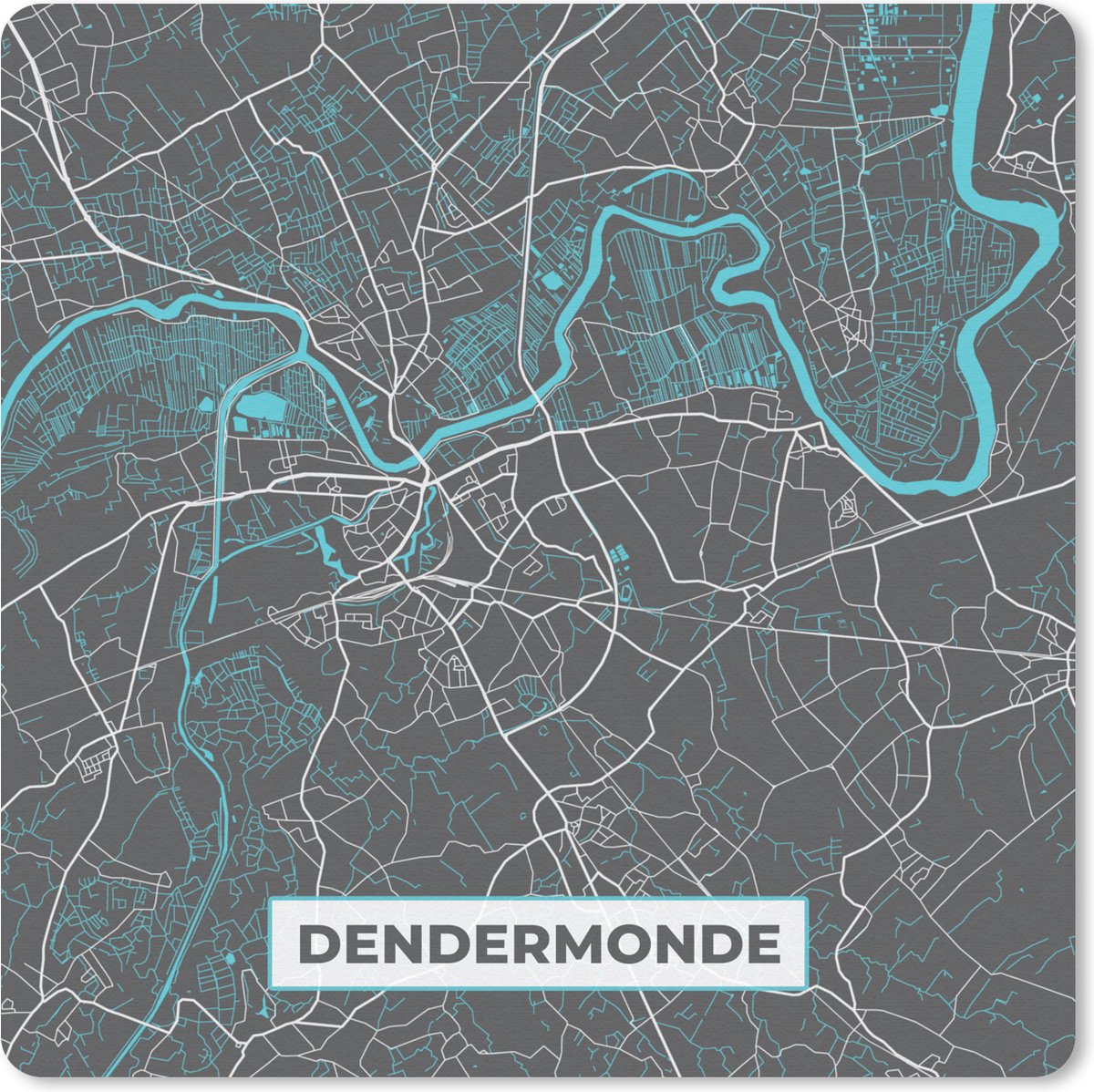 Muismat 30x30 cm - Mousepad België – Dendermonde – Stadskaart – Kaart – Blauw – Plattegrond - Muismatten - Stadskaart