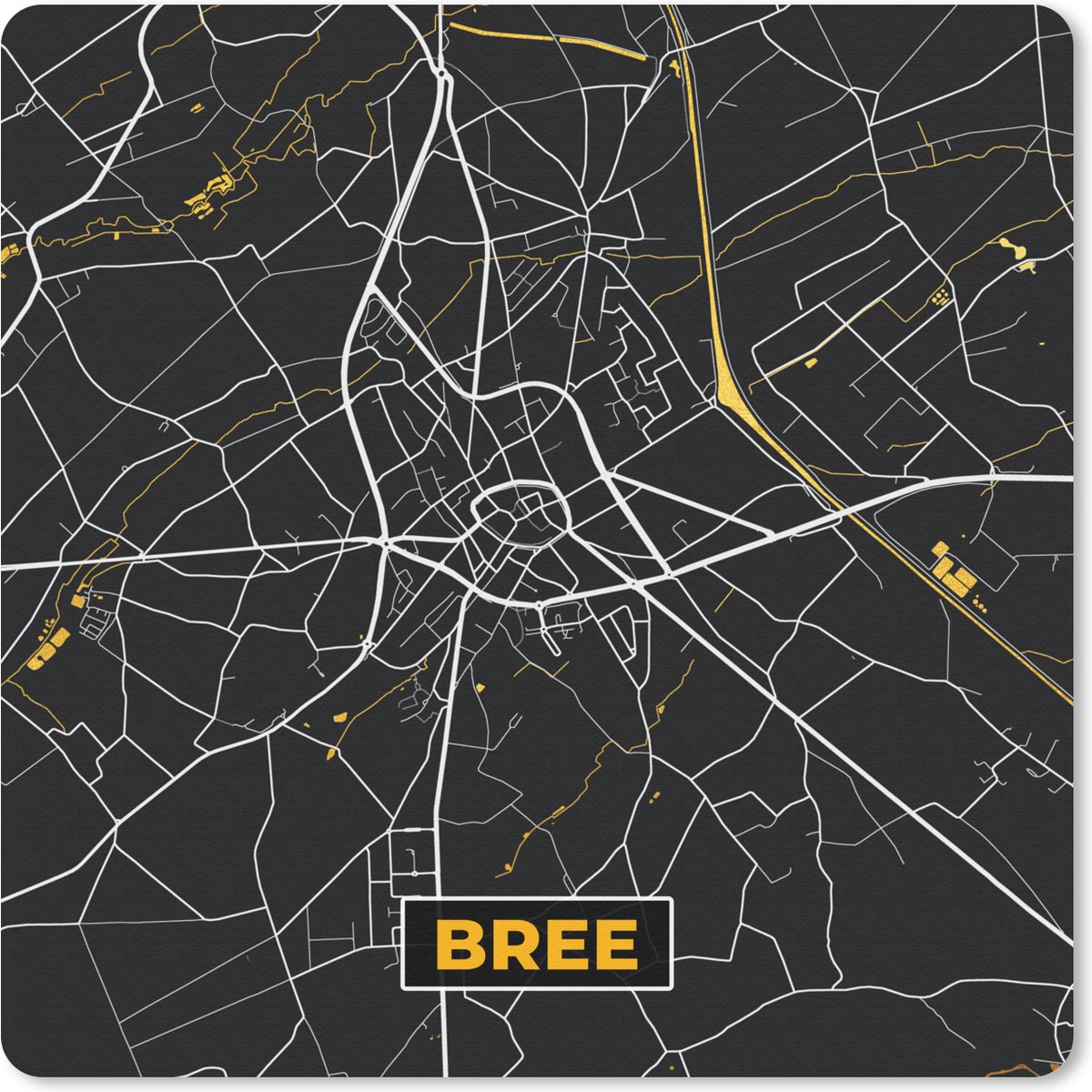 Muismat 20x20 cm - Mousepad Plattegrond - Bree - Goud - Kaart - Stadskaart - Muismatten - Stadskaart