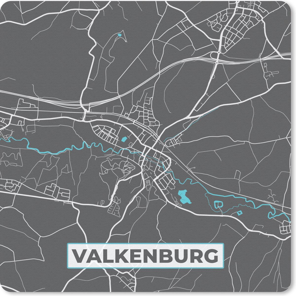 Muismat 20x20 cm - Mousepad Valkenburg - Plattegrond - Stadskaart - Kaart - Muismatten - Stadskaart
