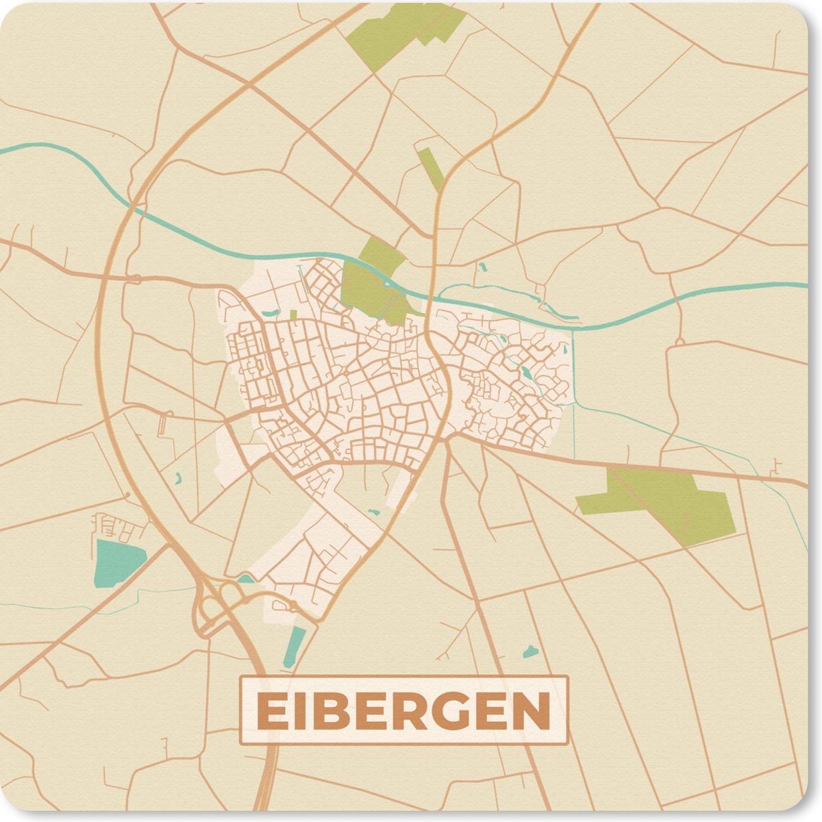 Muismat 20x20 cm - Mousepad Eibergen - Plattegrond - Kaart - Stadskaart - Muismatten - Stadskaart