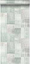 papier peint intissé éco texture imprimé craie Oriental ibiza marrakech kilim patchwork tapis gris pastel clair menthe vert - 148650 ESTAhome
