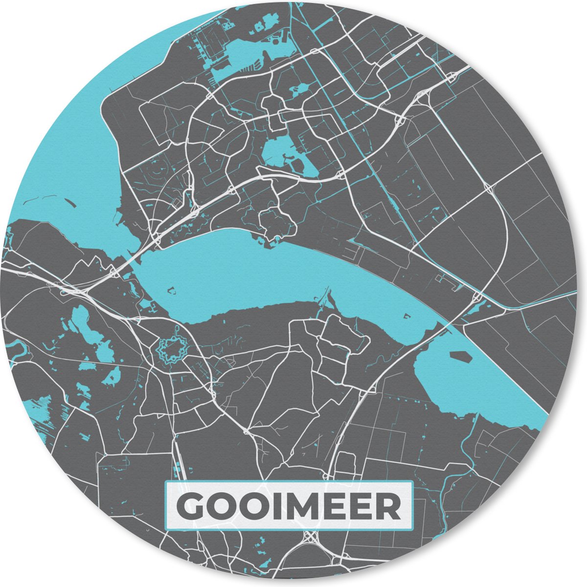 Muismat rond 40x40 cm - Mousepad Stadskaart - Gooimeer - Water - Nederland - Kaart - Plattegrond - Ronde muismatten - Stadskaart