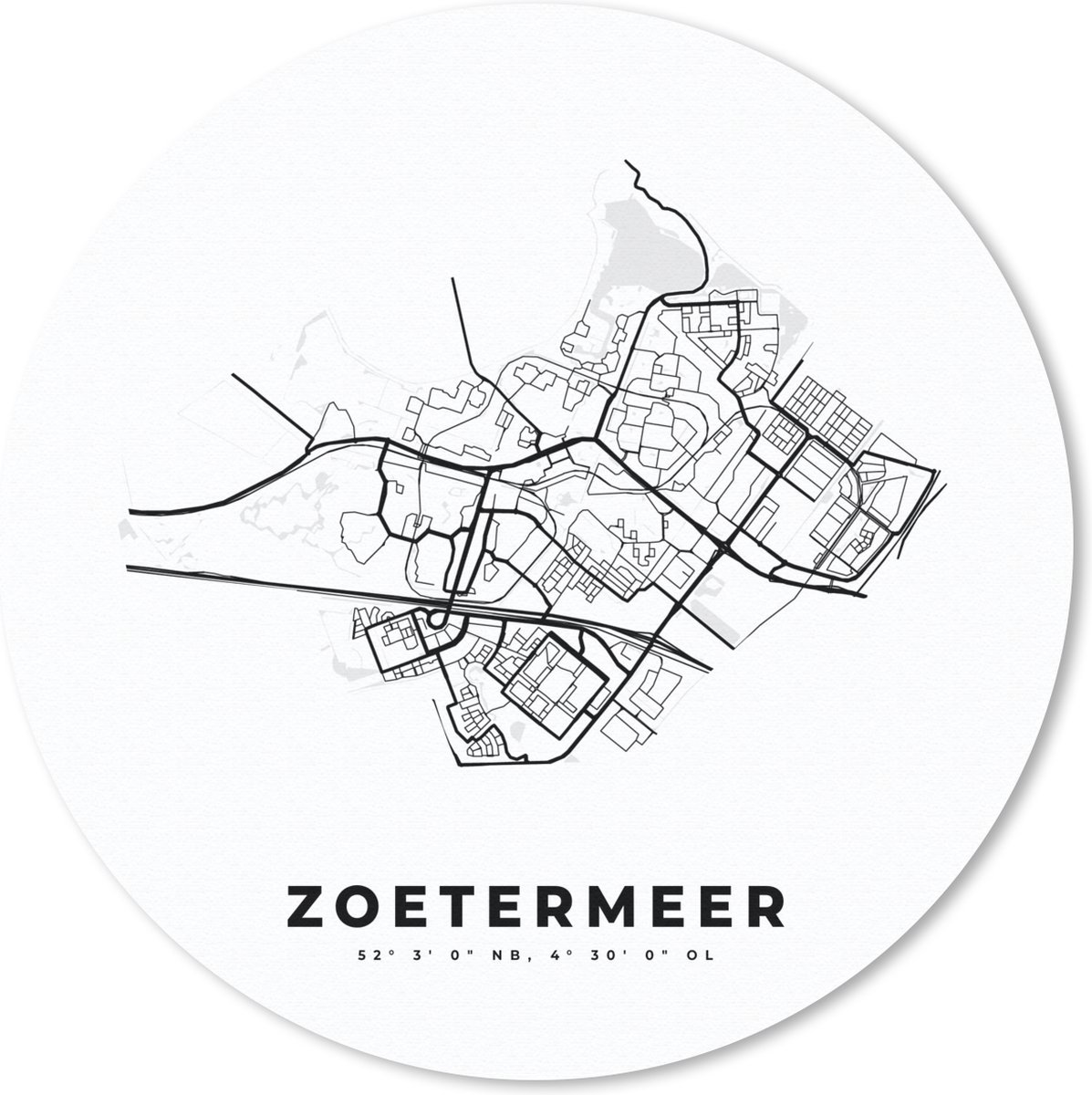 Muismat rond 30x30 cm - Mousepad Nederland – Zoetermeer – Stadskaart – Kaart – Zwart Wit – Plattegrond - Ronde muismatten - Stadskaart
