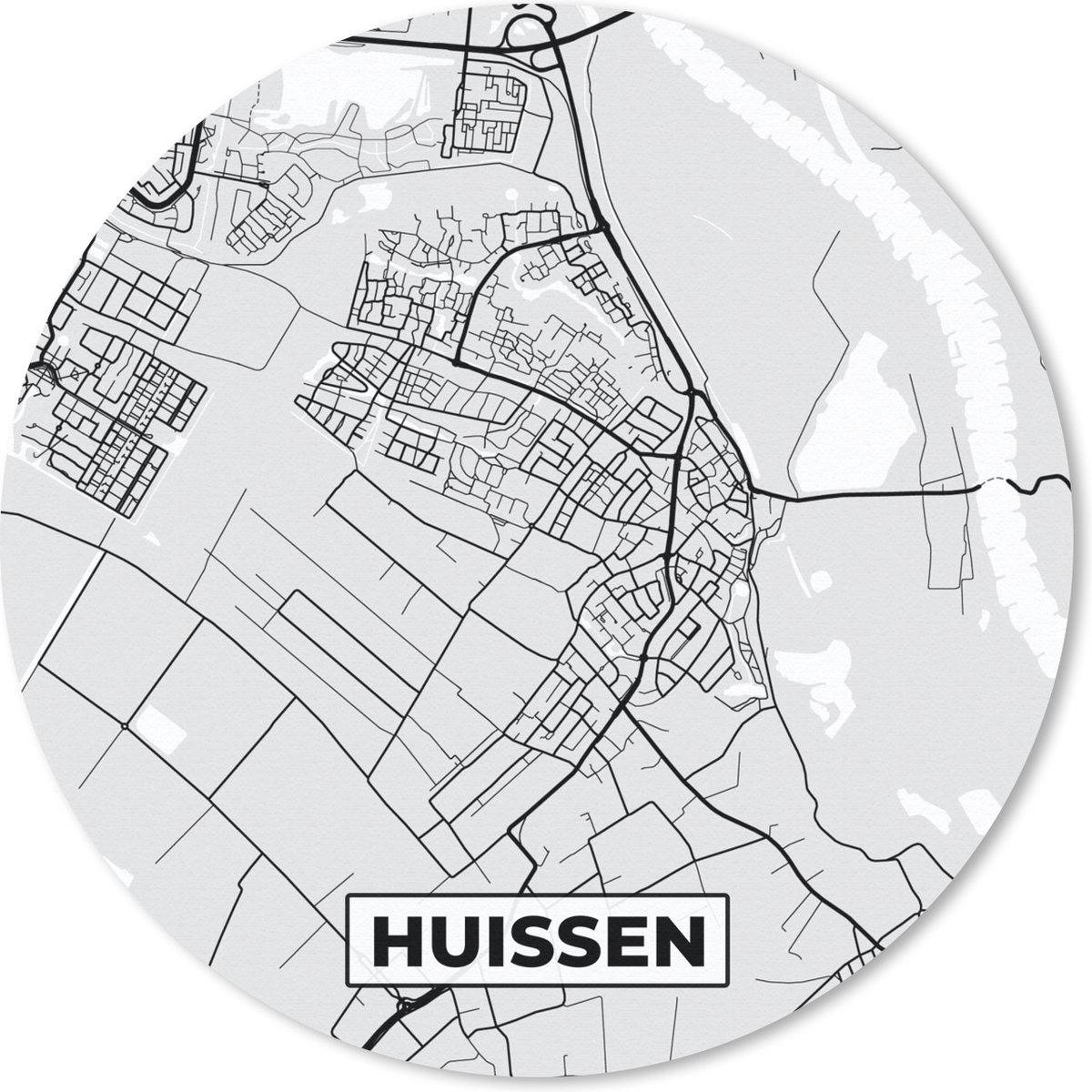 Muismat rond 30x30 cm - Mousepad Huissen - Plattegrond - Kaart - Stadskaart - Ronde muismatten - Stadskaart