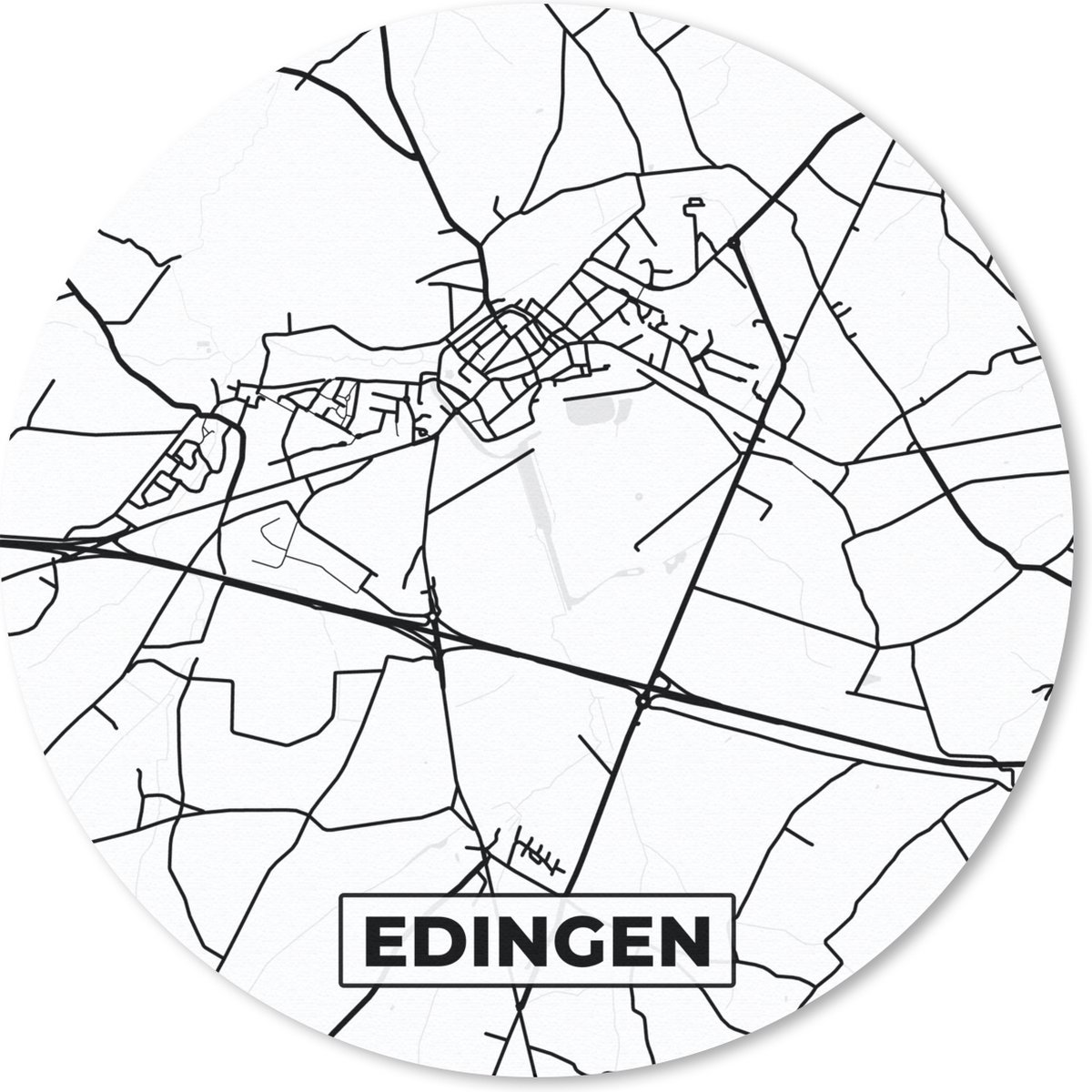 Muismat - Mousepad - Rond - België – Edingen – Stadskaart – Kaart – Zwart Wit – Plattegrond - 30x30 cm - Ronde muismat