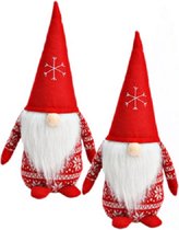 2x stuks pluche gnome/dwerg decoratie poppen/knuffels rood 16 x 20 x 40 cm - Kerstgnomes/kerstdwergen/kerstkabouters