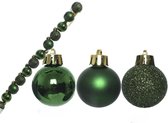 14x Petites boules de Noël en plastique vert foncé 3 cm - brillant/mat/paillettes - Décorations de Noël vert foncé