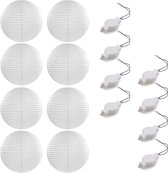 Setje van 8x stuks luxe witte bolvormige party lampionnen 35 cm met lantaarnlampjes - Feest decoraties/versiering
