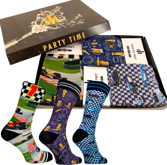 Sock My Feet - Grappige sokken heren - 3 pack - Maat 39-42 - Sokken Giftbox - Funny Socks - Vrolijke sokken - Leuke sokken - F1 Formule 1 sokken - Gekke sokken - Grappige cadeaus - Socks First.