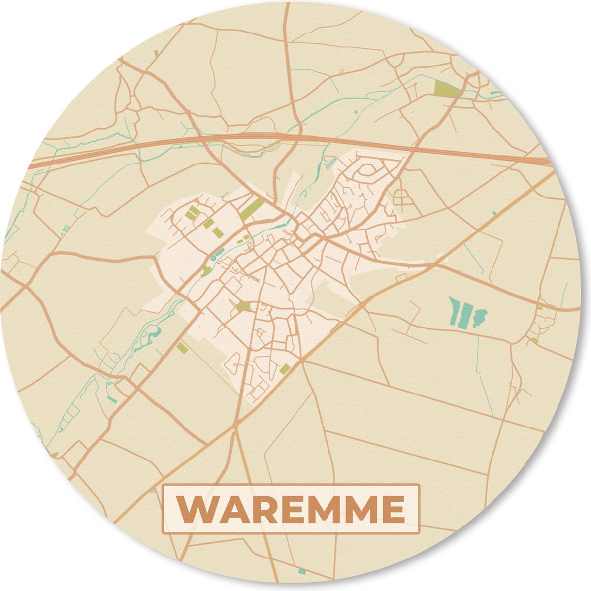 Muismat rond 50x50 cm - Mousepad Plattegrond - Stadskaart - Waremme - Kaart - België - Ronde muismatten - Stadskaart