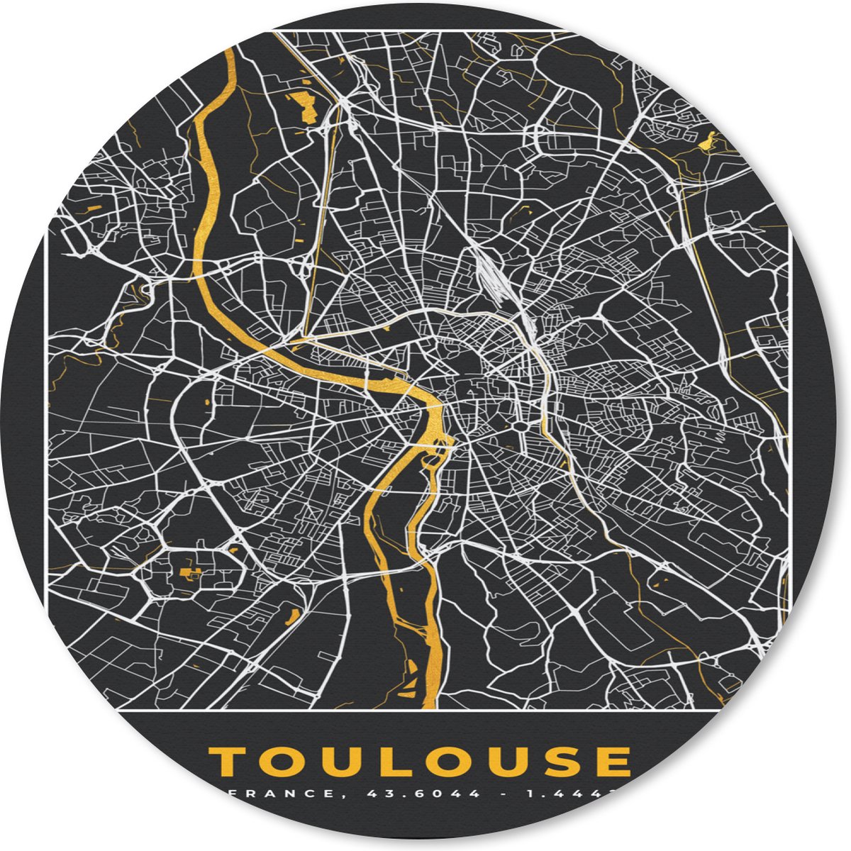 Muismat - Mousepad - Rond - Toulouse - Plattegrond – Stadskaart – Frankrijk - Kaart - 50x50 cm - Ronde muismat