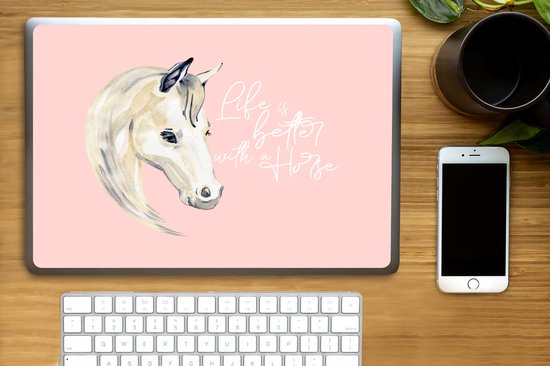 Sticker ordinateur portable - 15,6 pouces - Citations - Proverbes - La Life est meilleure avec un cheval - Paarden