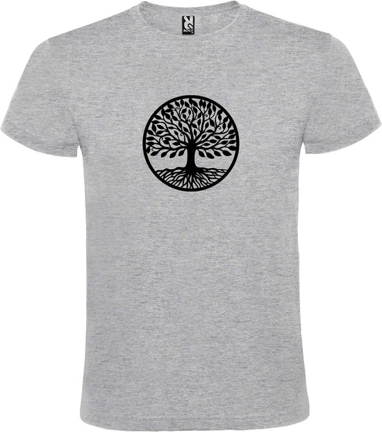 Grijs T shirt met print van " mooie Levensboom " print Zwart size L