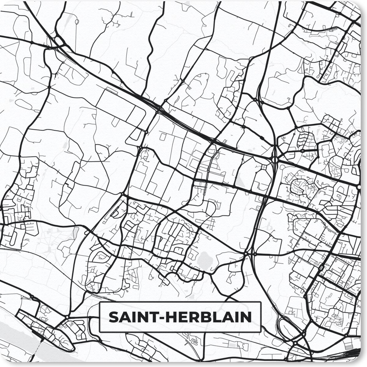Muismat 30x30 cm - Mousepad Stadskaart - Frankrijk - Kaart - Saint-Herblain - Plattegrond - Zwart wit - Muismatten - Stadskaart