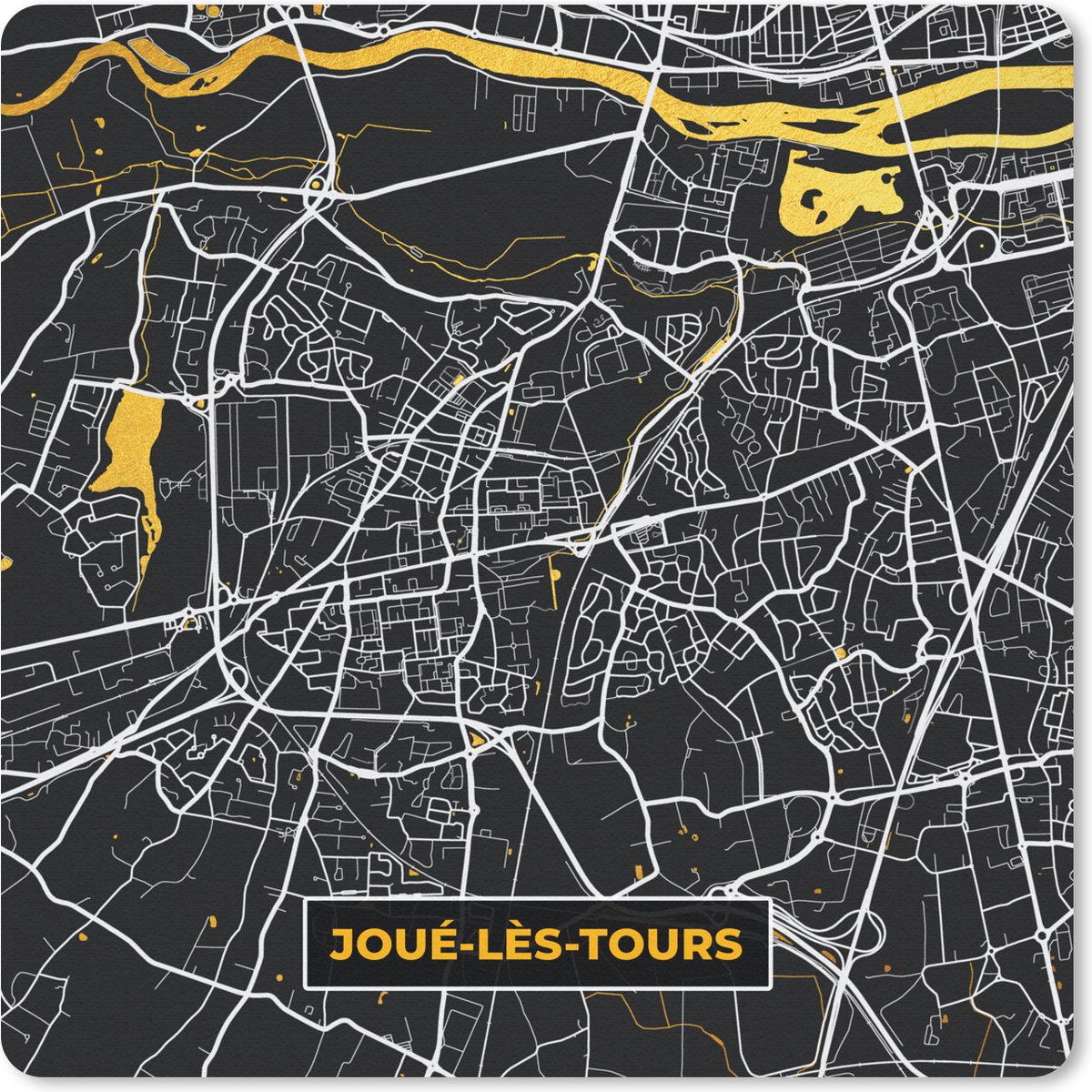 Muismat 30x30 cm - Mousepad Joué-les-Tours - Kaart - Stadskaart - Frankrijk - Plattegrond - Muismatten - Stadskaart