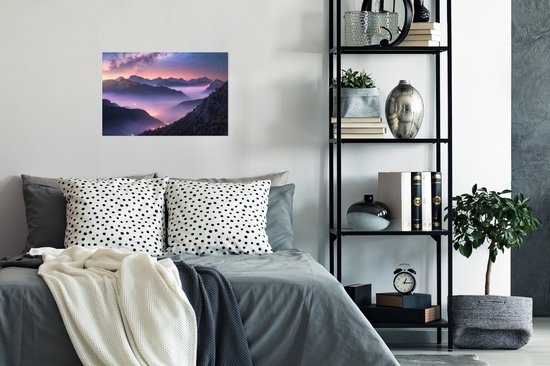 Poster Montagnes - Ciel étoilé - Brouillard - 30x20 cm