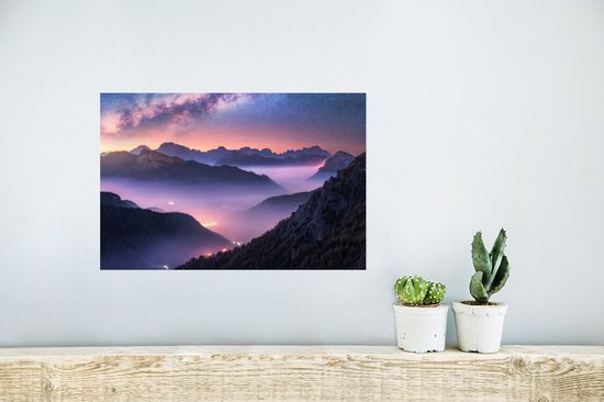 Poster Montagnes - Ciel étoilé - Brouillard - 30x20 cm