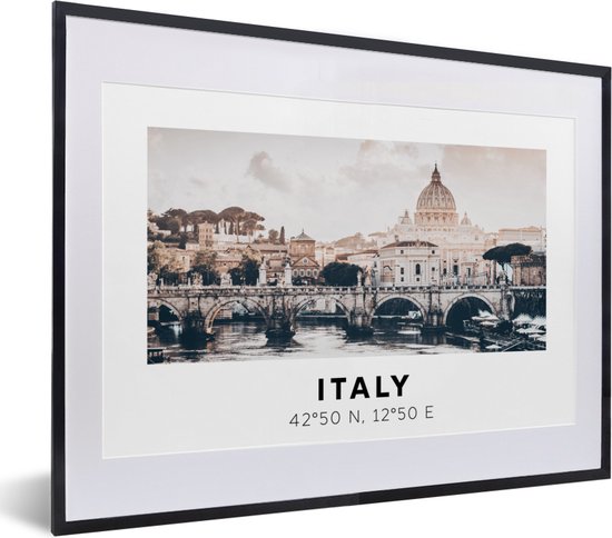 Fotolijst incl. Poster - Rome - Skyline - Italië - Zomer - 40x30 cm - Posterlijst