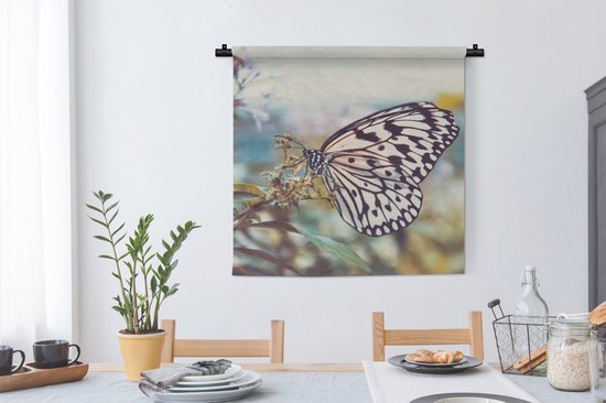 Tapisserie - Toile Murale - Papillon - Fleurs - Printemps - 90x90 cm - Tapisserie