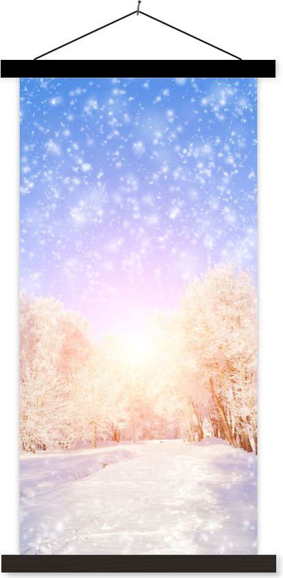 Porte-affiche avec affiche - Affiche scolaire - Neige - Soleil - Hiver - 90x180 cm - Lattes noires
