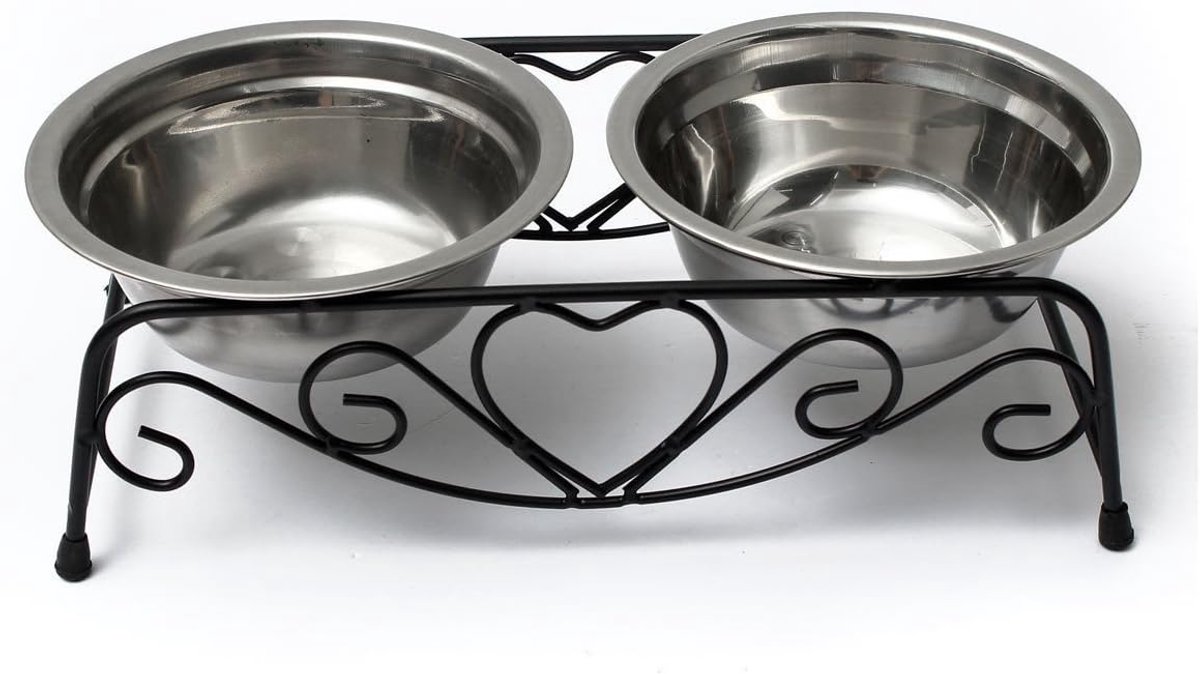 Honden Voerbak - Dubbele Kom - Huisdieren Voeren - Roestvrij Staal - 24 Ounces - Zwart