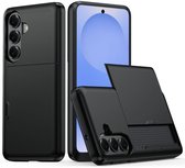 Hoesje met Kaarthouder Slider Geschikt voor Samsung Galaxy A57 | Back Cover Pasjeshouder Achterkant | Kaarthouder voor Twee Pasjes | Zwart