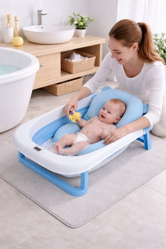 GoudenGracht Baby Bad - Babybad - Babybad met standaard - Opvouwbaar - Digitale Thermometer - Blauw van Merkloos — afbeelding 5