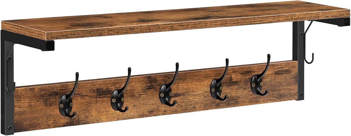 Wandkapstok met plank - Wandrek haken - Hal organiseren - 7 haken en legplank