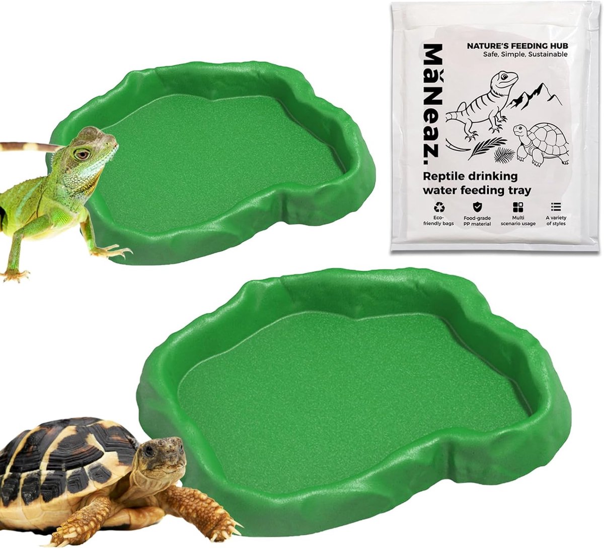 Reptielen Voerbak - Waterbak Terrarium - Voeding en Water - Set van Twee - 16.5 x 15.5 cm - Groen